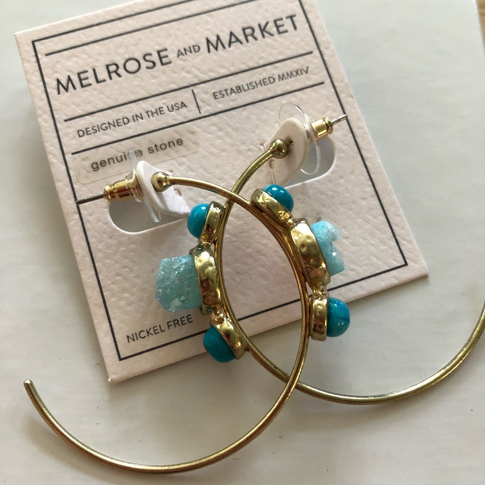 M&M Aqua Druzy & Turquoise Hoops in Gold